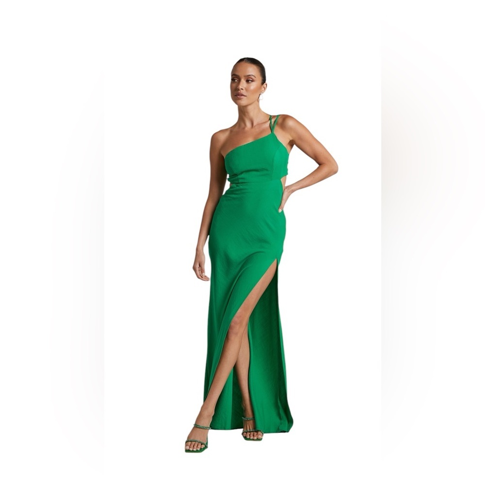Showpo Medea Midi Dress One Shoulder Cut Out Green 2